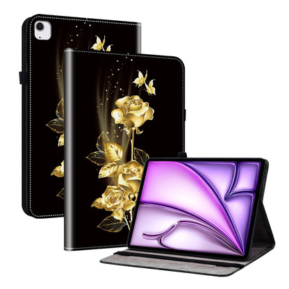 For iPad Air 13 2025 / 2024 Crystal Texture Painted Leather Smart Tablet Case(Gold Butterfly Rose) - iPad Air 13 2025 / 2024 Cases by PMC Jewellery | Online Shopping South Africa | PMC Jewellery | Buy Now Pay Later Mobicred