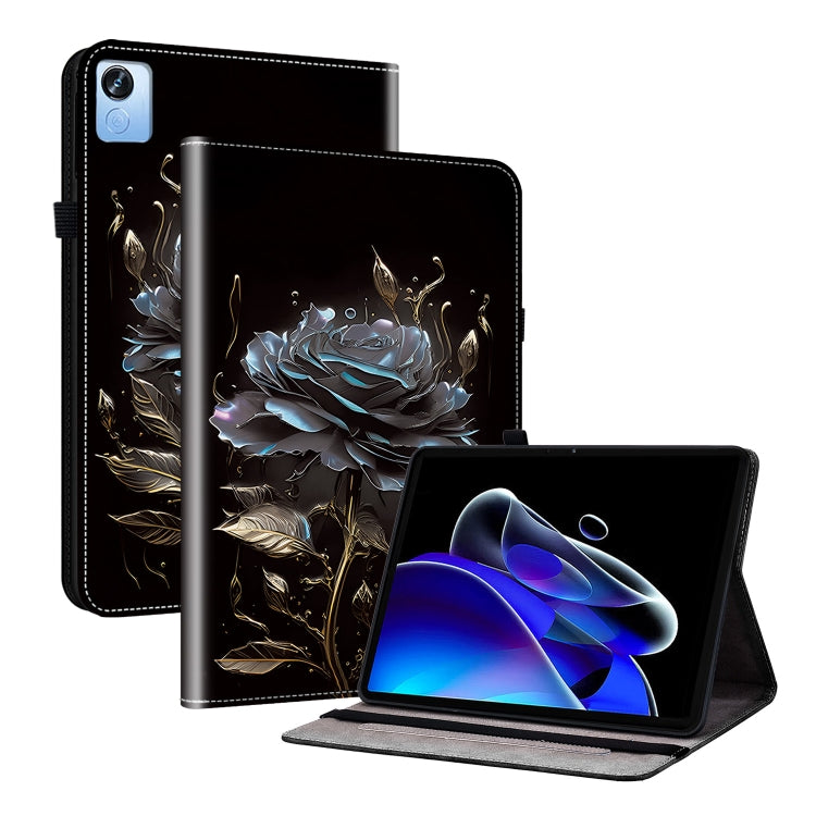 For Realme Pad X Crystal Texture Painted Leather Tablet Case(Black Rose) - Realme by PMC TechLife | Online Shopping South Africa | PMC TechLife | Buy Now Pay Later Mobicred