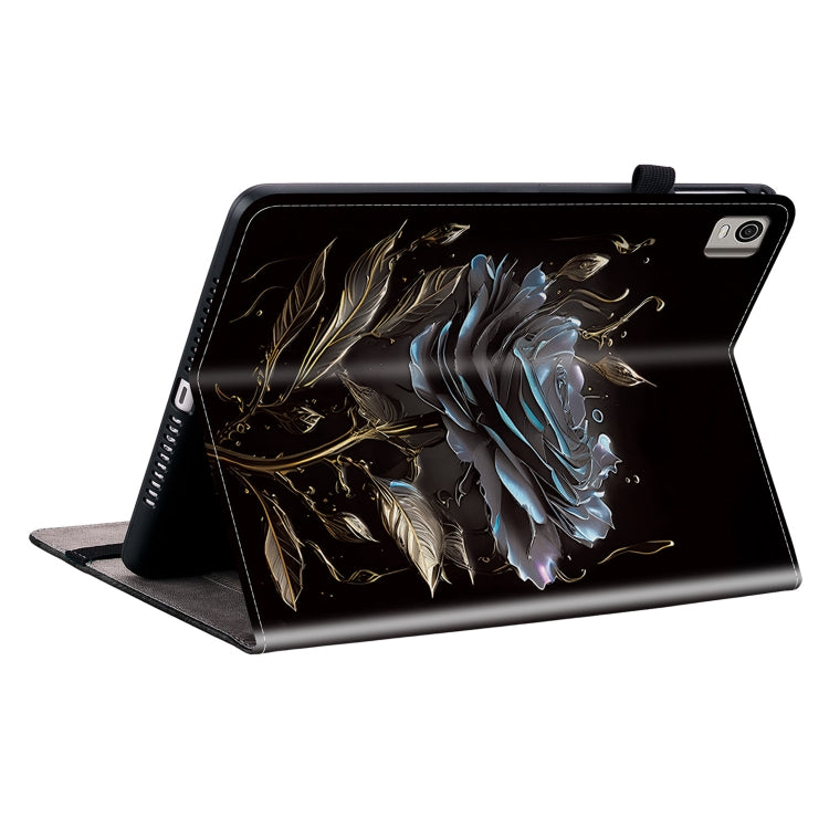 For Nokia T21 Crystal Texture Painted Leather Tablet Case(Black Rose) - Nokia by PMC TechLife | Online Shopping South Africa | PMC TechLife | Buy Now Pay Later Mobicred