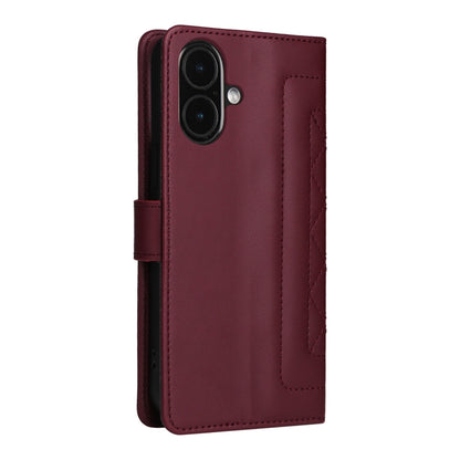 For iPhone 16 Plus Diamond Lattice Leather Flip Phone Case(Wine Red) - iPhone 16 Plus Cases by PMC Jewellery | Online Shopping South Africa | PMC Jewellery | Buy Now Pay Later Mobicred