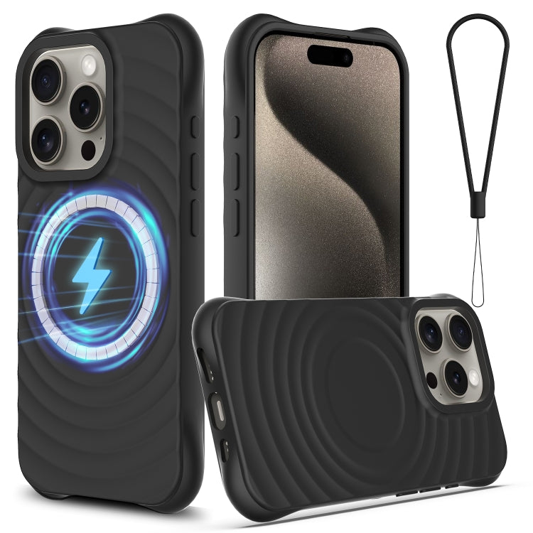 For iPhone 16 Pro Max Wave Texture MagSafe Magnetic Liquid Silicone Phone Case(Black) - free shipping - PMC Jewellery - Order now!
