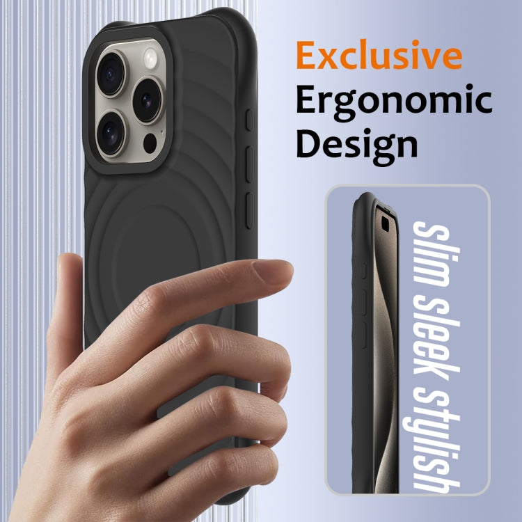 For iPhone 16 Pro Max Wave Texture MagSafe Magnetic Liquid Silicone Phone Case(Black) - iPhone 16 Pro Max Cases by PMC Jewellery | Online Shopping South Africa | PMC Jewellery | Buy Now Pay Later Mobicred