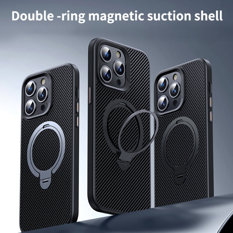 For iPhone 16 Plus Double Ring MagSafe Holder Carbon Fiber Phone Case(Silver) - iPhone 16 Plus Cases by PMC Jewellery | Online Shopping South Africa | PMC Jewellery | Buy Now Pay Later Mobicred