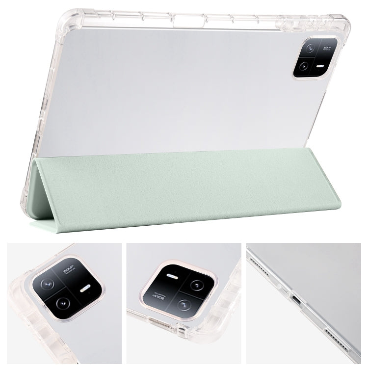 For iPad Pro 13 2024 3-fold Clear TPU Smart Leather Tablet Case with Pen Slot(Light Green) - iPad Pro 13 2024 Cases by PMC TechLife | Online Shopping South Africa | PMC TechLife | Buy Now Pay Later Mobicred