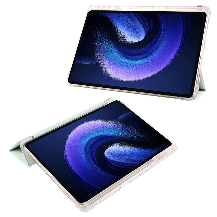 For iPad Pro 11 2024 3-fold Clear TPU Smart Leather Tablet Case with Pen Slot(Light Green) - free shipping - PMC TechLife - Order now!