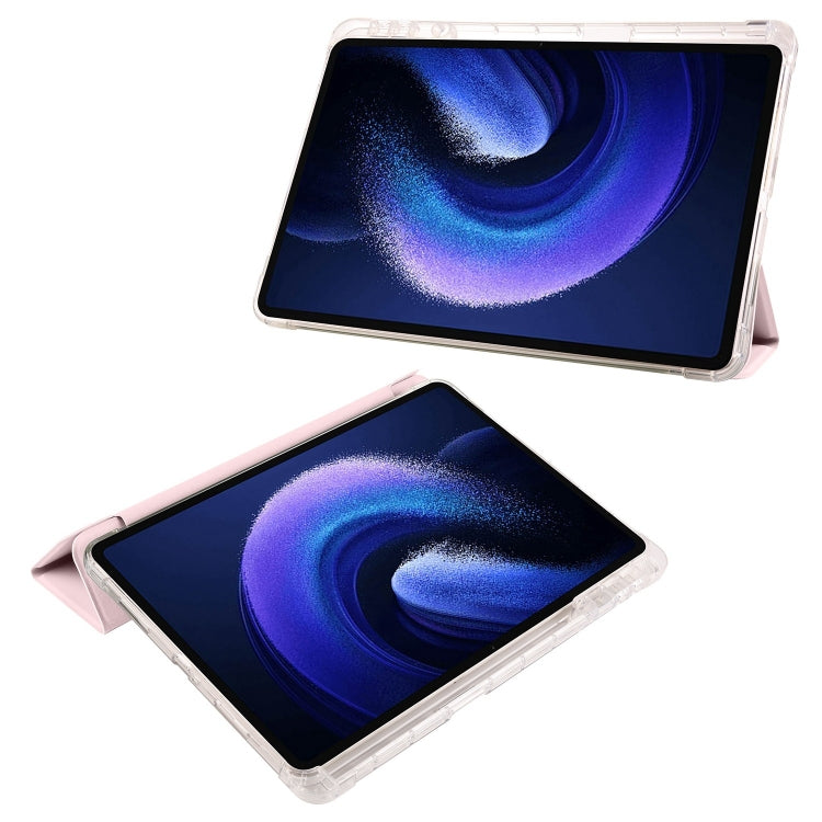 For iPad Pro 11 2024 3-fold Clear TPU Smart Leather Tablet Case with Pen Slot(Sand Pink) - free shipping - PMC TechLife - Order now!