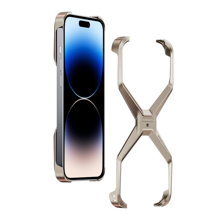 For iPhone 13 Pro Max / 14 Pro Max Frameless X-shaped Metal Phone Case(Titanium Gold) - iPhone 14 Pro Max Cases by PMC Jewellery | Online Shopping South Africa | PMC Jewellery | Buy Now Pay Later Mobicred