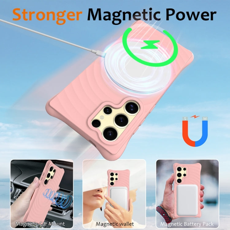 For Samsung Galaxy S25 Ultra 5G Wave Texture MagSafe Magnetic Liquid Silicone Phone Case(Pink) - Galaxy S25 Ultra 5G Cases by PMC Jewellery | Online Shopping South Africa | PMC Jewellery | Buy Now Pay Later Mobicred