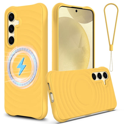 For Samsung Galaxy S25+ 5G Wave Texture MagSafe Magnetic Liquid Silicone Phone Case(Yellow) - Galaxy S25+ 5G Cases by PMC Jewellery | Online Shopping South Africa | PMC Jewellery | Buy Now Pay Later Mobicred