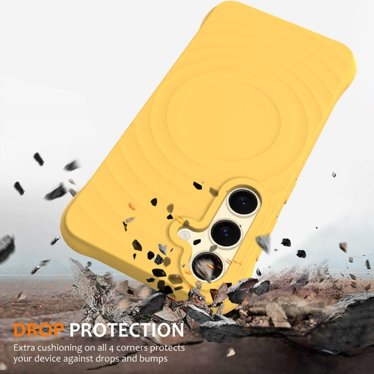 For Samsung Galaxy S25+ 5G Wave Texture MagSafe Magnetic Liquid Silicone Phone Case(Yellow) - Galaxy S25+ 5G Cases by PMC Jewellery | Online Shopping South Africa | PMC Jewellery | Buy Now Pay Later Mobicred