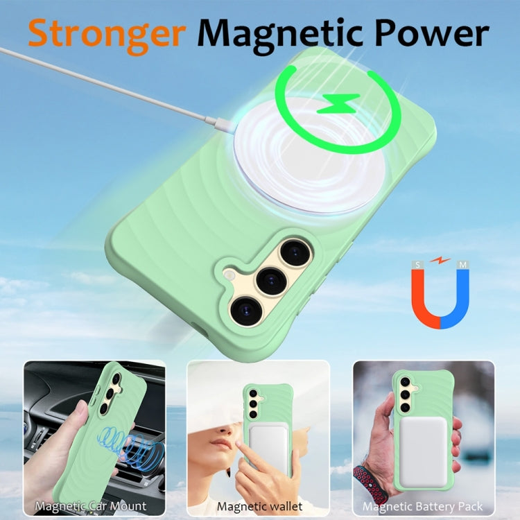 For Samsung Galaxy S25 5G Wave Texture MagSafe Magnetic Liquid Silicone Phone Case(Green) - Galaxy S25 5G Cases by PMC Jewellery | Online Shopping South Africa | PMC Jewellery | Buy Now Pay Later Mobicred