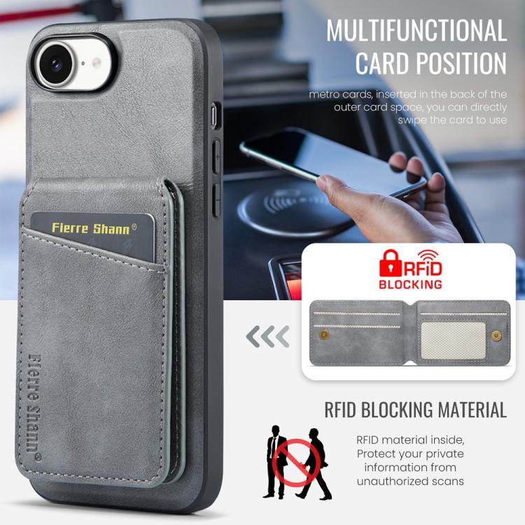 For iPhone 16e Fierre Shann Cowhide Vertical Flip Magnetic Card Holder Phone Case(Grey) - free shipping - PMc TechLife - Order now!