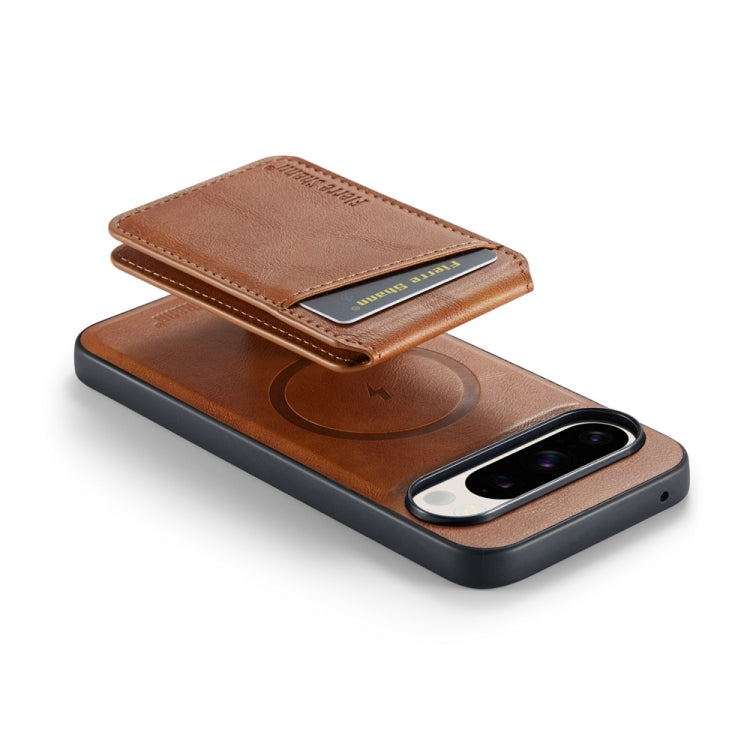 For Google Pixel 9 Pro Fierre Shann Oil Wax Cow Leather Magnetic Card Holder Phone Case(Brown) - Google Cases by FIERRE SHANN | Online Shopping South Africa | PMC Jewellery | Buy Now Pay Later Mobicred