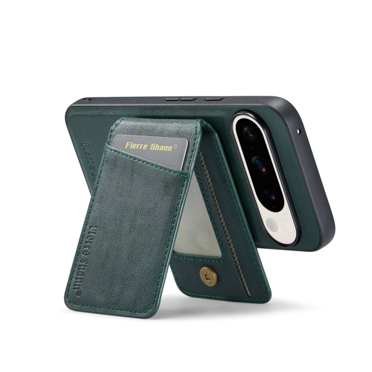 For Google Pixel 9 Pro Fierre Shann Oil Wax Cow Leather Magnetic Card Holder Phone Case(Green) - Google Cases by FIERRE SHANN | Online Shopping South Africa | PMC Jewellery | Buy Now Pay Later Mobicred