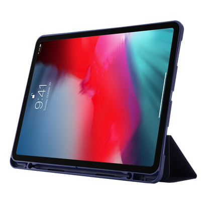 For iPad Pro 11 2024 Skin Feel Tri-fold Leather Tablet Case with Pen Slot(Dark Blue) - iPad Pro 11 2024 Cases by PMC Jewellery | Online Shopping South Africa | PMC Jewellery | Buy Now Pay Later Mobicred