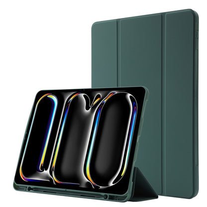 For iPad Pro 11 2024 Skin Feel Tri-fold Leather Tablet Case with Pen Slot(Dark Green) - iPad Pro 11 2024 Cases by PMC Jewellery | Online Shopping South Africa | PMC Jewellery | Buy Now Pay Later Mobicred