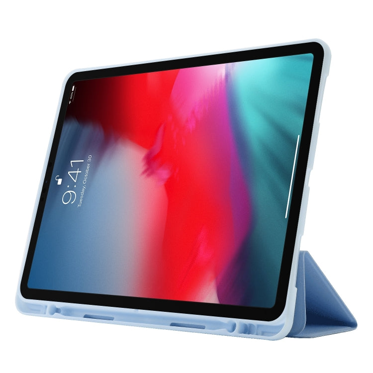 For iPad Air 11 2024 Skin Feel Tri-fold Leather Tablet Case with Pen Slot(Light Blue) - iPad Air 11 2024 Cases by PMC TechLife | Online Shopping South Africa | PMC TechLife | Buy Now Pay Later Mobicred