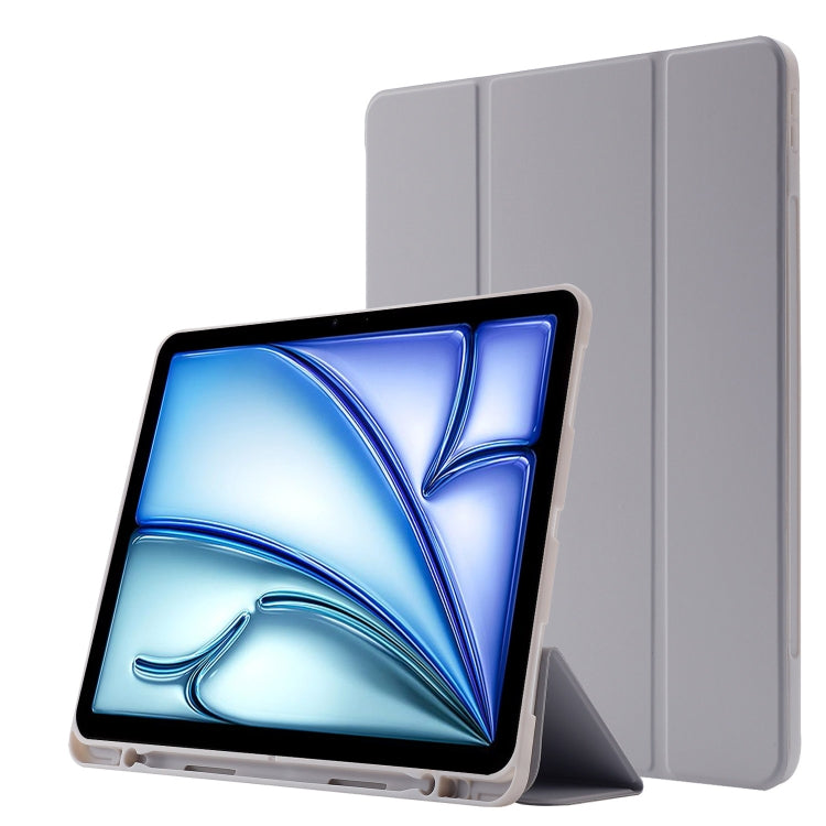 For iPad Air 11 2024 Skin Feel Tri-fold Leather Tablet Case with Pen Slot(Grey) - iPad Air 11 2024 Cases by PMC TechLife | Online Shopping South Africa | PMC TechLife | Buy Now Pay Later Mobicred