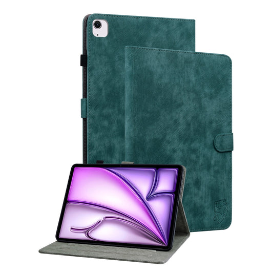 For iPad Air 11 2025 / 2024 Embossed Tiger Pattern Leather Tablet Case(Dark Green) - iPad Air 11 2025 / 2024 Cases by PMC Jewellery | Online Shopping South Africa | PMC Jewellery | Buy Now Pay Later Mobicred