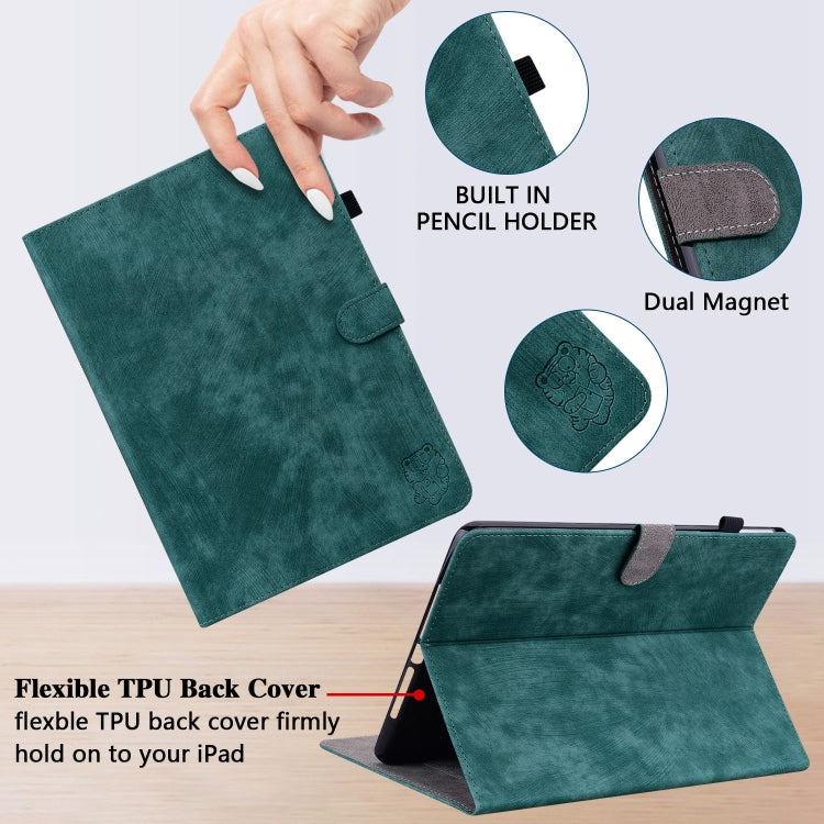 For iPad Air 11 2025 / 2024 Embossed Tiger Pattern Leather Tablet Case(Dark Green) - iPad Air 11 2025 / 2024 Cases by PMC Jewellery | Online Shopping South Africa | PMC Jewellery | Buy Now Pay Later Mobicred