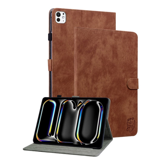 For iPad Pro 11 2024 Embossed Tiger Pattern Leather Tablet Case(Brown) - iPad Pro 11 2024 Cases by PMC Jewellery | Online Shopping South Africa | PMC Jewellery | Buy Now Pay Later Mobicred