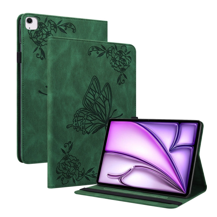 For iPad Air 11 2024 Butterfly Flower Embossed Leather Tablet Case(Green) - iPad Air 11 2024 Cases by PMC Jewellery | Online Shopping South Africa | PMC Jewellery | Buy Now Pay Later Mobicred