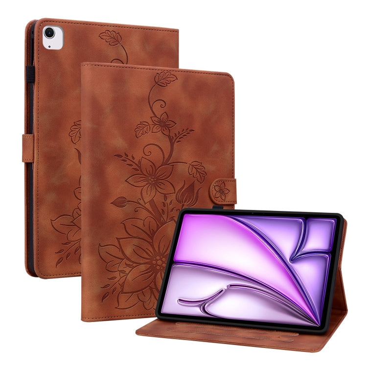 For iPad Air 13 2025 / 2024 Lily Embossed Leather Smart Tablet Case(Brown) - iPad Air 13 2025 / 2024 Cases by PMC Jewellery | Online Shopping South Africa | PMC Jewellery | Buy Now Pay Later Mobicred