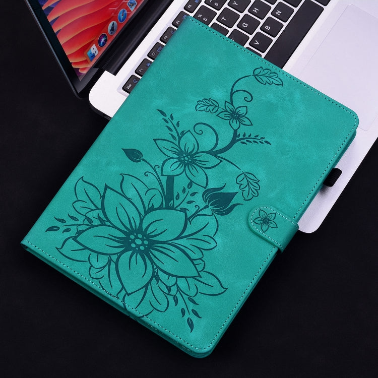 For iPad Air 13 2024 Lily Embossed Leather Smart Tablet Case(Green) - iPad Air 13 2024 Cases by PMC Jewellery | Online Shopping South Africa | PMC Jewellery | Buy Now Pay Later Mobicred