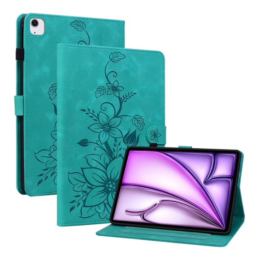 For iPad Air 11 2024 Lily Embossed Leather Smart Tablet Case(Green) - iPad Air 11 2024 Cases by PMC Jewellery | Online Shopping South Africa | PMC Jewellery | Buy Now Pay Later Mobicred