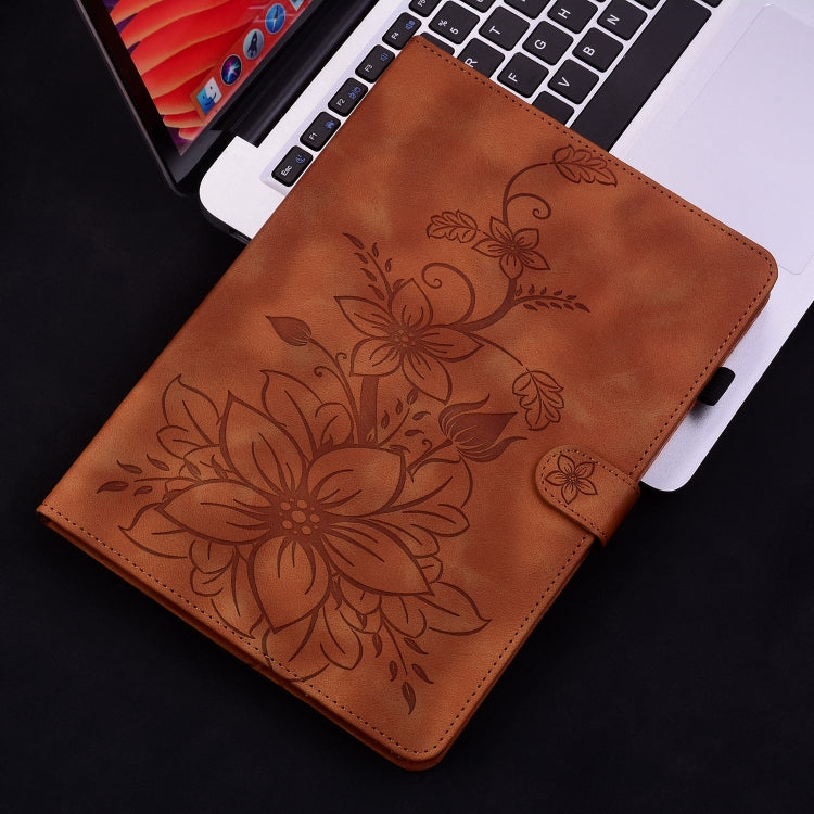 For iPad Pro 11 2024 Lily Embossed Leather Smart Tablet Case(Brown) - iPad Pro 11 2024 Cases by PMC TechLife | Online Shopping South Africa | PMC TechLife | Buy Now Pay Later Mobicred