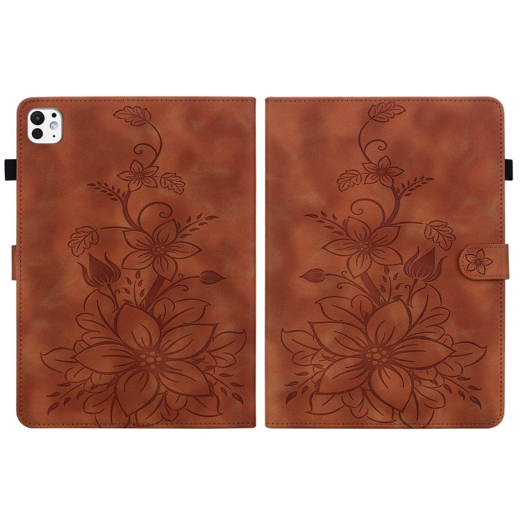 For iPad Pro 11 2024 Lily Embossed Leather Smart Tablet Case(Brown) - iPad Pro 11 2024 Cases by PMC Jewellery | Online Shopping South Africa | PMC Jewellery | Buy Now Pay Later Mobicred