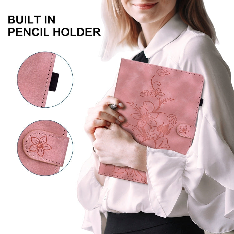 For iPad Pro 11 2024 Lily Embossed Leather Smart Tablet Case(Pink) - iPad Pro 11 2024 Cases by PMC Jewellery | Online Shopping South Africa | PMC Jewellery | Buy Now Pay Later Mobicred