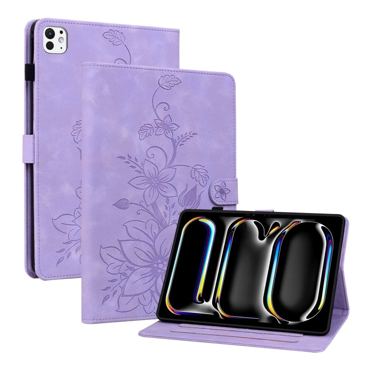 For iPad Pro 11 2024 Lily Embossed Leather Smart Tablet Case(Purple) - iPad Pro 11 2024 Cases by PMC TechLife | Online Shopping South Africa | PMC TechLife | Buy Now Pay Later Mobicred