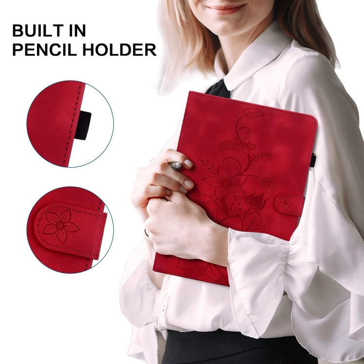 For iPad Pro 11 2024 Lily Embossed Leather Smart Tablet Case(Red) - iPad Pro 11 2024 Cases by PMC TechLife | Online Shopping South Africa | PMC TechLife | Buy Now Pay Later Mobicred