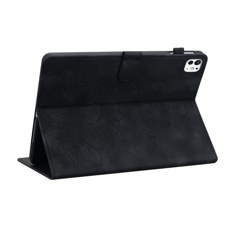 For iPad Pro 11 2024 Lily Embossed Leather Smart Tablet Case(Black) - free shipping - PMC TechLife - Order now!