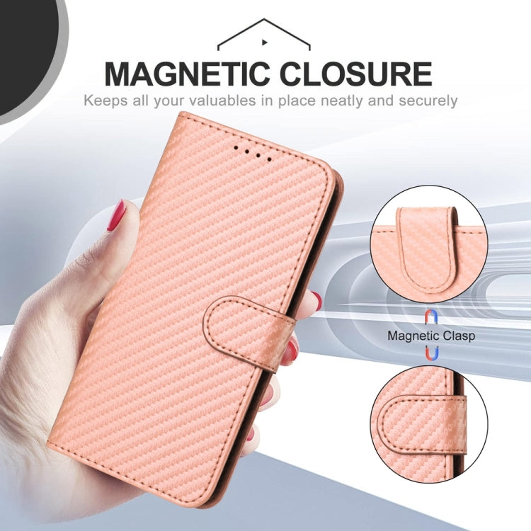 For iPhone SE 2024 YX0070 Carbon Fiber Buckle Leather Phone Case with Lanyard(Pink) - More iPhone Cases by PMC Jewellery | Online Shopping South Africa | PMC Jewellery | Buy Now Pay Later Mobicred