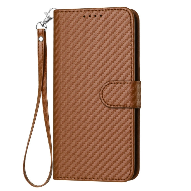 For iPhone 16 YX0070 Carbon Fiber Buckle Leather Phone Case with Lanyard(Coffee) - iPhone 16 Cases by PMC TechLife | Online Shopping South Africa | PMC TechLife | Buy Now Pay Later Mobicred