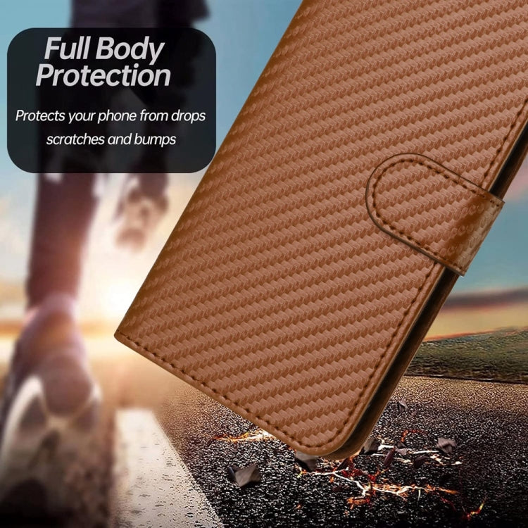 For iPhone 16 YX0070 Carbon Fiber Buckle Leather Phone Case with Lanyard(Coffee) - iPhone 16 Cases by PMC TechLife | Online Shopping South Africa | PMC TechLife | Buy Now Pay Later Mobicred
