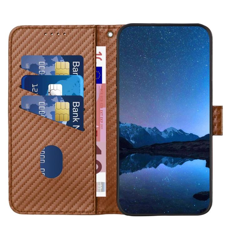 For iPhone 17 YX0070 Carbon Fiber Buckle Leather Phone Case with Lanyard(Coffee) - free shipping - PMc TechLife - Order now!