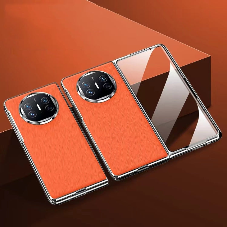 For Huawei Mate X3 Integrated Plating PC Leather Texture Full Coverage Fold Shockproof Phone Case(Orange) - Huawei Cases by PMC TechLife | Online Shopping South Africa | PMC TechLife | Buy Now Pay Later Mobicred