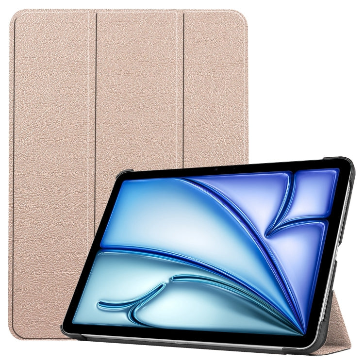 For iPad Air 11 2025 / 2024 Custer Pure Color 3-Fold Holder Smart Leather Tablet Case(Gold) - iPad Air 11 2025 / 2024 Cases by PMC TechLife | Online Shopping South Africa | PMC TechLife | Buy Now Pay Later Mobicred