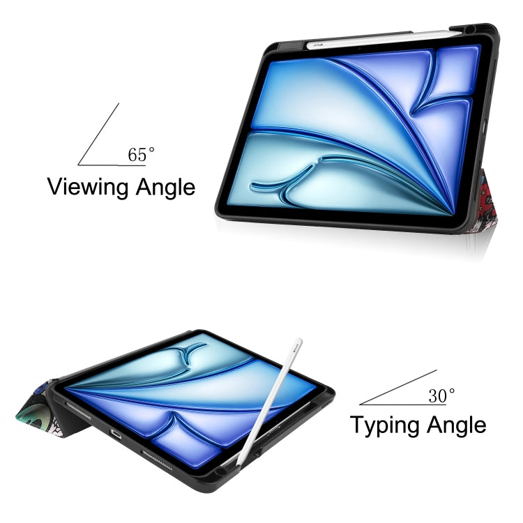 For iPad Air 11 2024 Custer Painted 3-Fold Holder Smart Leather Tablet Case(Graffiti) - iPad Air 11 2024 Cases by PMC TechLife | Online Shopping South Africa | PMC TechLife | Buy Now Pay Later Mobicred