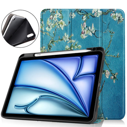 For iPad Air 11 2024 Custer Painted 3-Fold Holder Smart Leather Tablet Case(Apricot Flower) - iPad Air 11 2024 Cases by PMC Jewellery | Online Shopping South Africa | PMC Jewellery | Buy Now Pay Later Mobicred