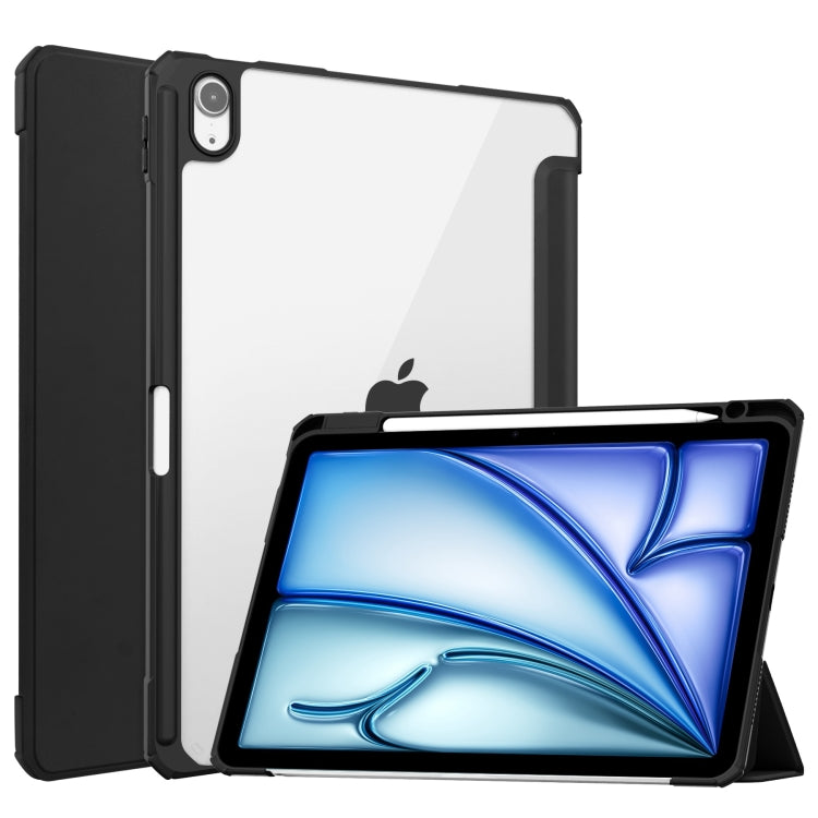 For iPad Air 11 2025 / 2024 Pure Color 3-fold Clear TPU Smart Leather Tablet Case(Black) - iPad Air 11 2025 / 2024 Cases by PMC Jewellery | Online Shopping South Africa | PMC Jewellery | Buy Now Pay Later Mobicred