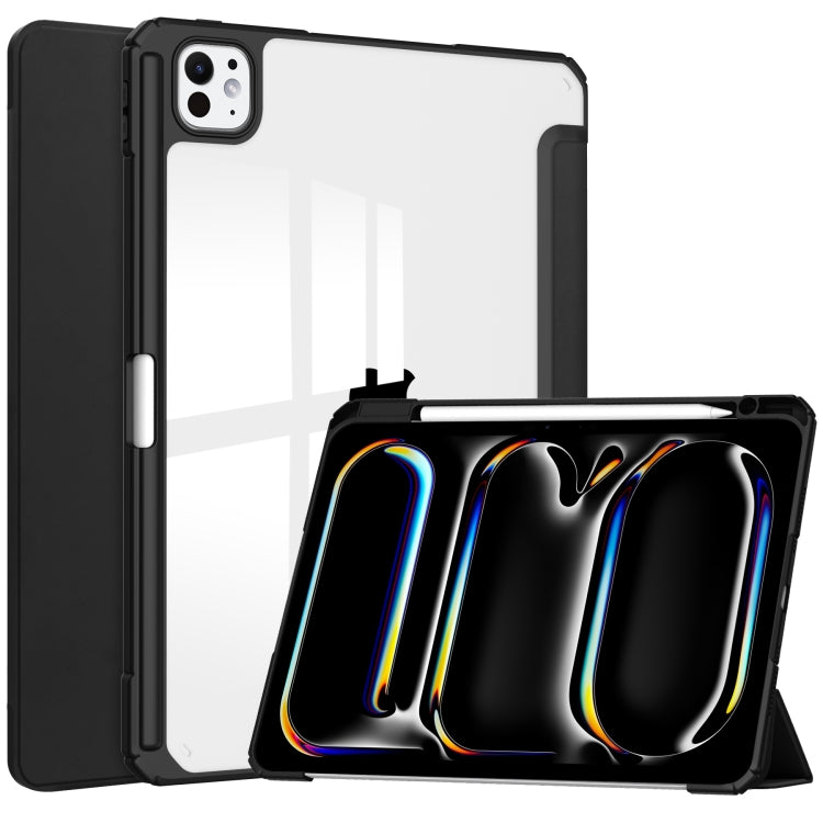For iPad Pro 11 2024 Pure Color 3-fold Clear TPU Smart Leather Tablet Case(Black) - iPad Pro 11 2024 Cases by PMC TechLife | Online Shopping South Africa | PMC TechLife | Buy Now Pay Later Mobicred