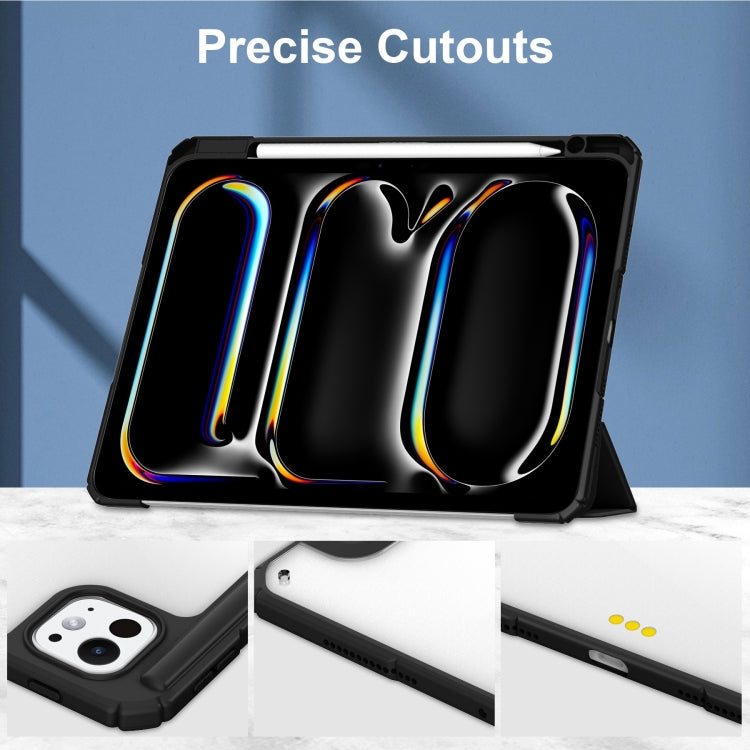 For iPad Pro 11 2024 Pure Color 3-fold Clear TPU Smart Leather Tablet Case(Black) - iPad Pro 11 2024 Cases by PMC TechLife | Online Shopping South Africa | PMC TechLife | Buy Now Pay Later Mobicred