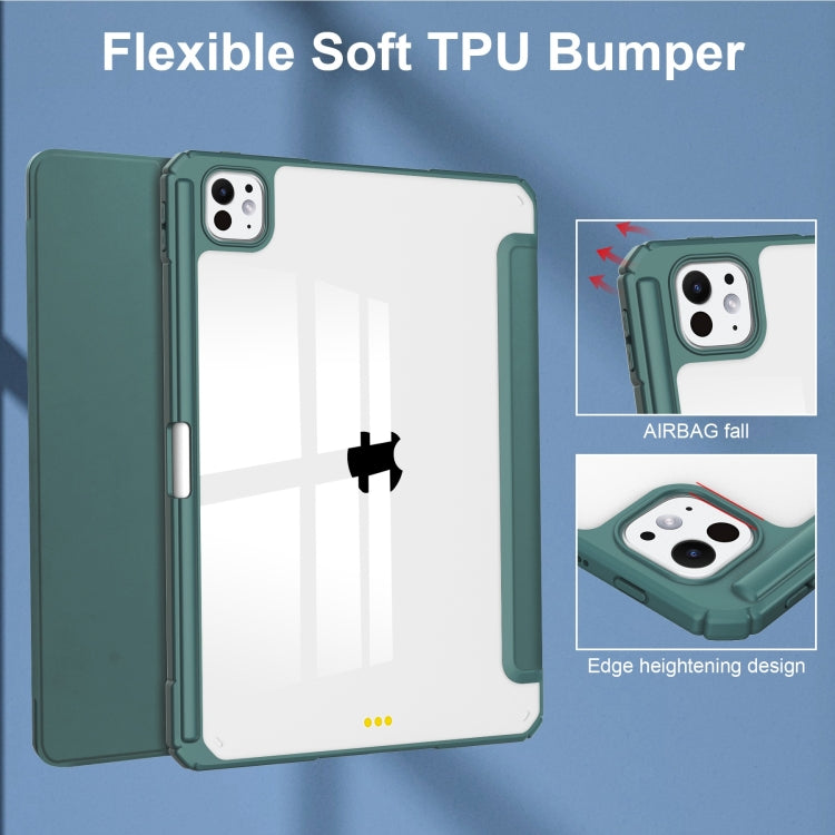 For iPad Pro 13 2024 Pure Color 3-fold Clear TPU Smart Leather Tablet Case(Dark Green) - iPad Pro 13 2024 Cases by PMC TechLife | Online Shopping South Africa | PMC TechLife | Buy Now Pay Later Mobicred