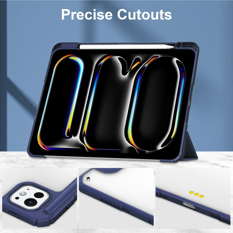 For iPad Pro 13 2024 Pure Color 3-fold Clear TPU Smart Leather Tablet Case(Dark Blue) - iPad Pro 13 2024 Cases by PMC TechLife | Online Shopping South Africa | PMC TechLife | Buy Now Pay Later Mobicred