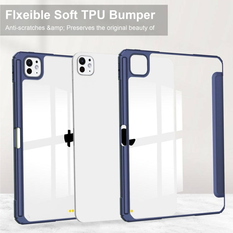 For iPad Pro 13 2024 Pure Color 3-fold Clear TPU Smart Leather Tablet Case(Dark Blue) - iPad Pro 13 2024 Cases by PMC TechLife | Online Shopping South Africa | PMC TechLife | Buy Now Pay Later Mobicred