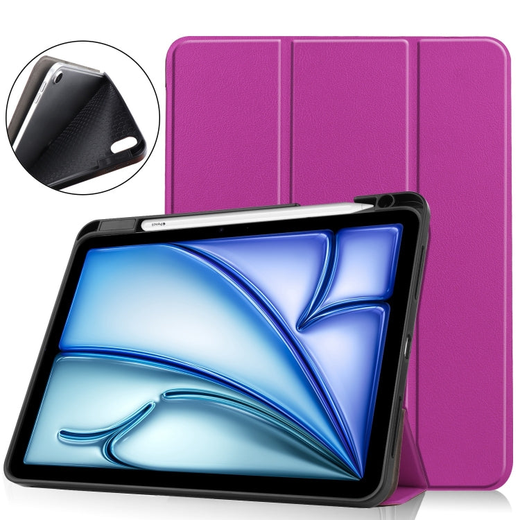 For iPad Air 11 2024 Custer TPU Pure Color 3-Fold Holder Smart Leather Tablet Case(Purple) - iPad Air 11 2024 Cases by PMC Jewellery | Online Shopping South Africa | PMC Jewellery | Buy Now Pay Later Mobicred